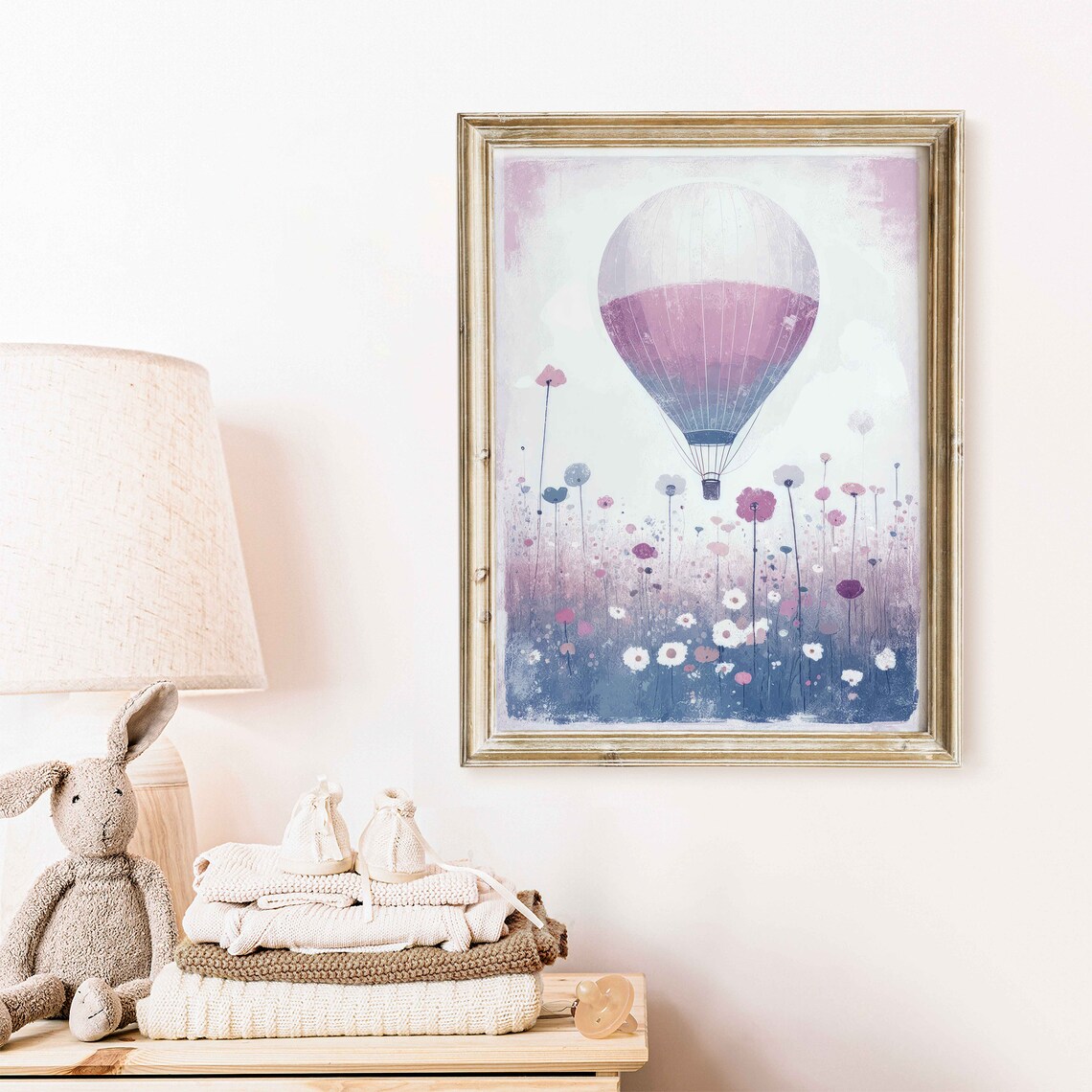 Lavender Hot Air Balloon Above Wildflower Field Vintage Nursery Poster - Image 2