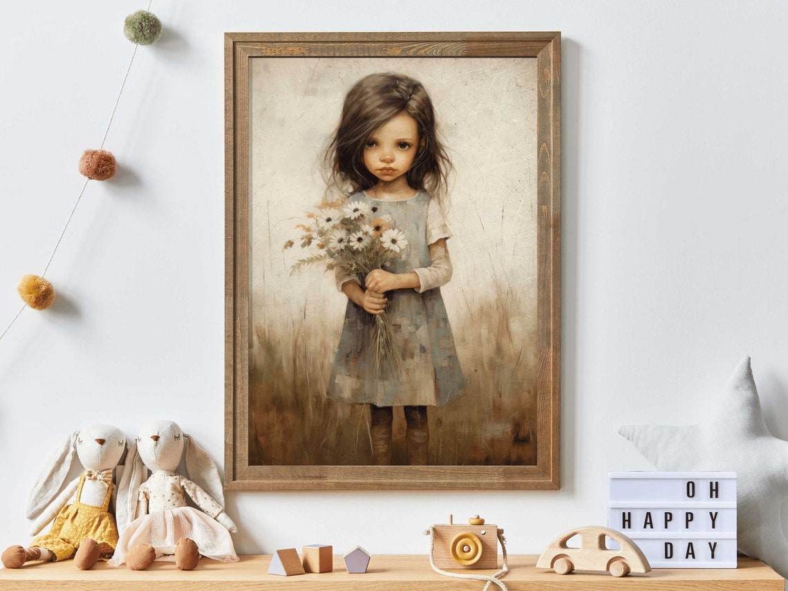 Girly Wall Art Print Art For Girls Nursery Or Bedroom Toddler Girl With Flowers Wildflower Nursery Decor Wall Art