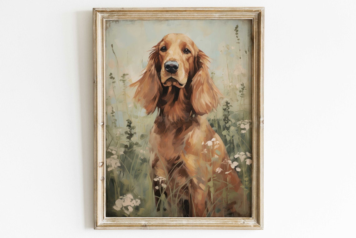 Irish Setter Art Print English Setter Painting Vintage Dog Decor Dog Portrait Painting English Setter Owner Gift Dog Art