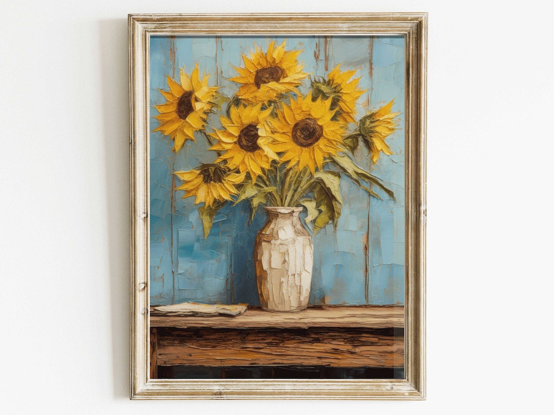 Sunflower Vintage Rustic Floral Art Print