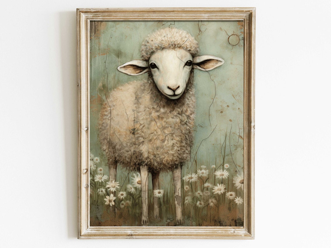 Sheep Wall Art Vintage Animal Print Farm Animal Art Farmhouse Style Home Decor Vintage Country Style Painting Art