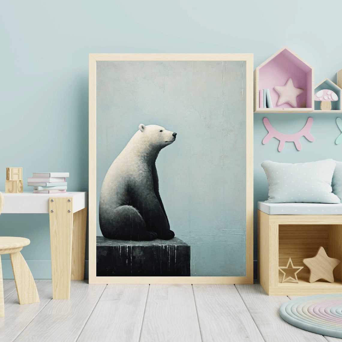 Polar Bear Sitting on Ice Ledge Minimalist Arctic Animal Poster - Image 2
