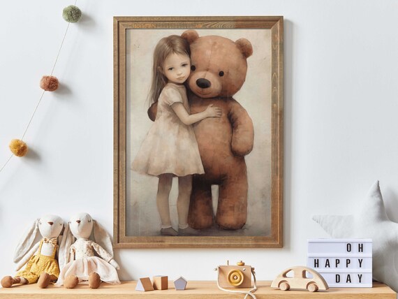 Bear Nursery Decor Little Girl Teddy Bear Baby Room Decor Cute Girls Bedroom Or Playroom Decor Vintage Nurseryprintable Girl Wall Art