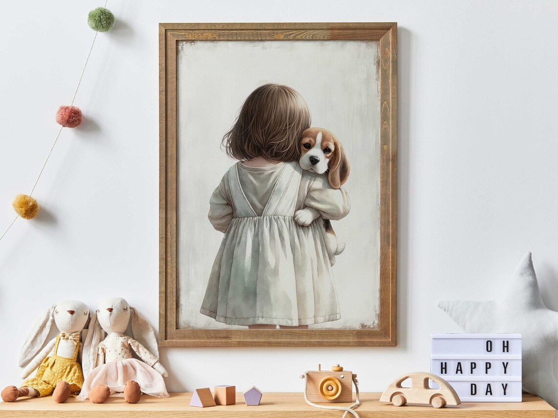 Beagle Nursery Art Print, Girls Room Decor