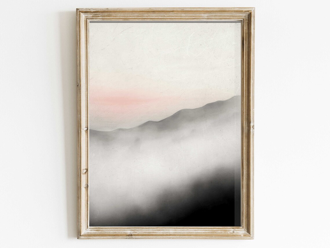 Misty Mountain Sunrise With Pink Horizon Abstract Nature Poster