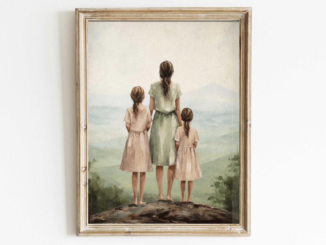 Mother with Daughters on a Rock Overlooking the Valley Poster