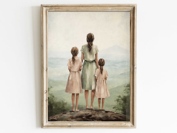 Mother with Daughters on a Rock Overlooking the Valley Poster