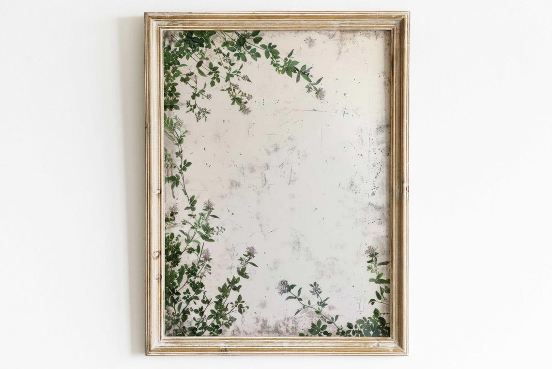 Elegant Vintage Botanical Vines Minimalist Distressed Floral Print