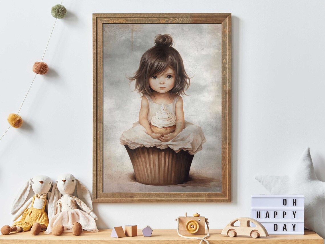 Cute Cupcake Girl Vintage Nursery Art Print