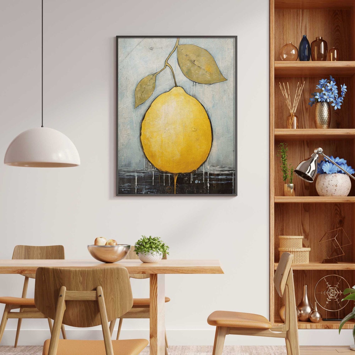 Giant Yellow Lemon On Branch Modern Citrus Still Life Art Poster - Image 2