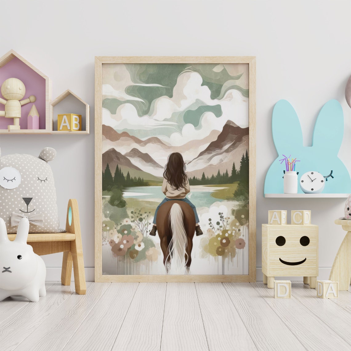 Girl And Horse Nursery Decor Art Print - Image 3