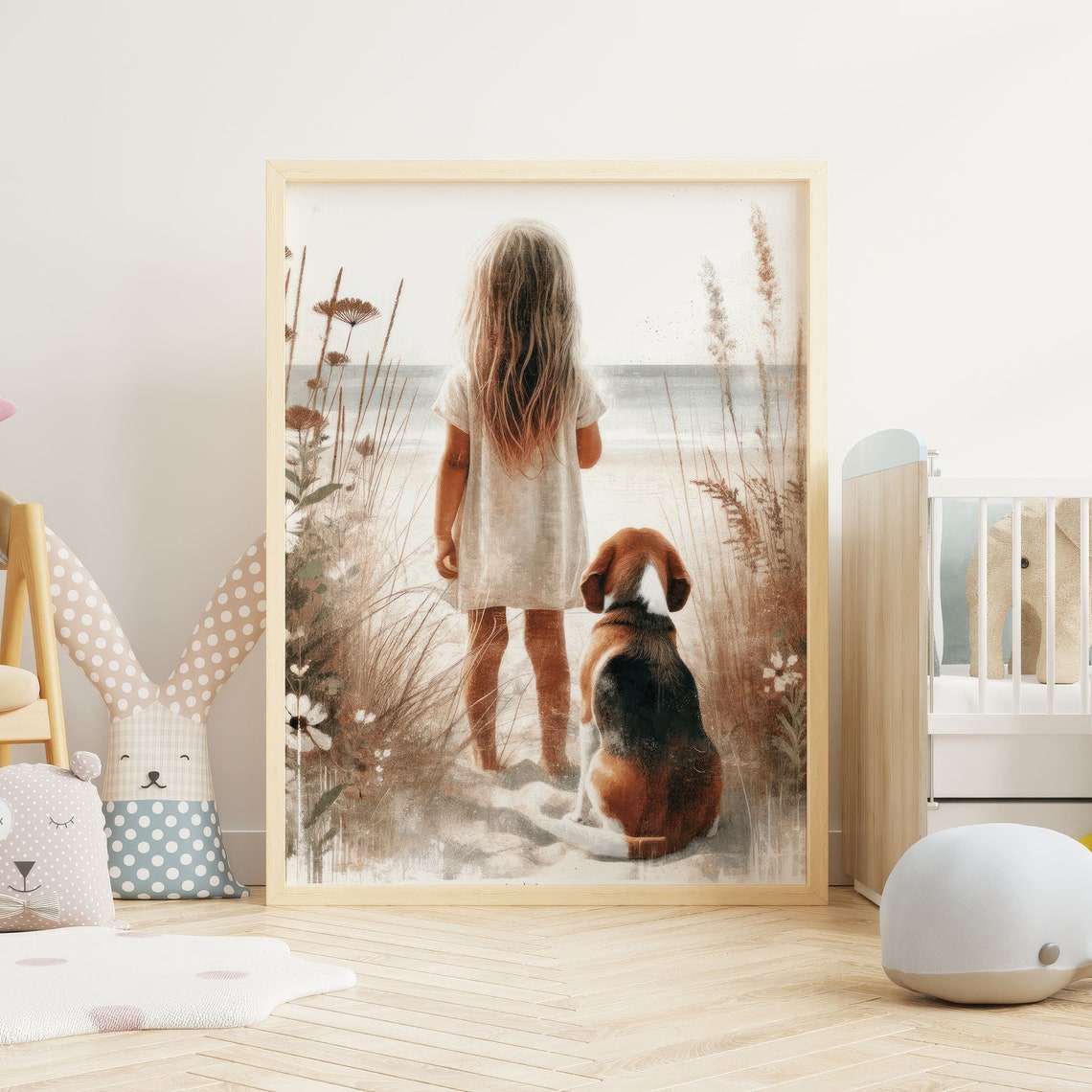 Beagle Nursery Decor Girl Dog Painting Beagle Art Print Dog Nursery Beagle Wall Art Dog Decor Girls Room Girl Wall Art - Image 2