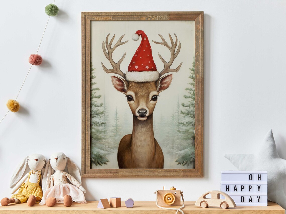 Christmas Animal Wall Art Deer Nursery Decor Christmas Print For Kids Rooms Animal In Christmas Forest Animal Nurseryprintable Kids Art