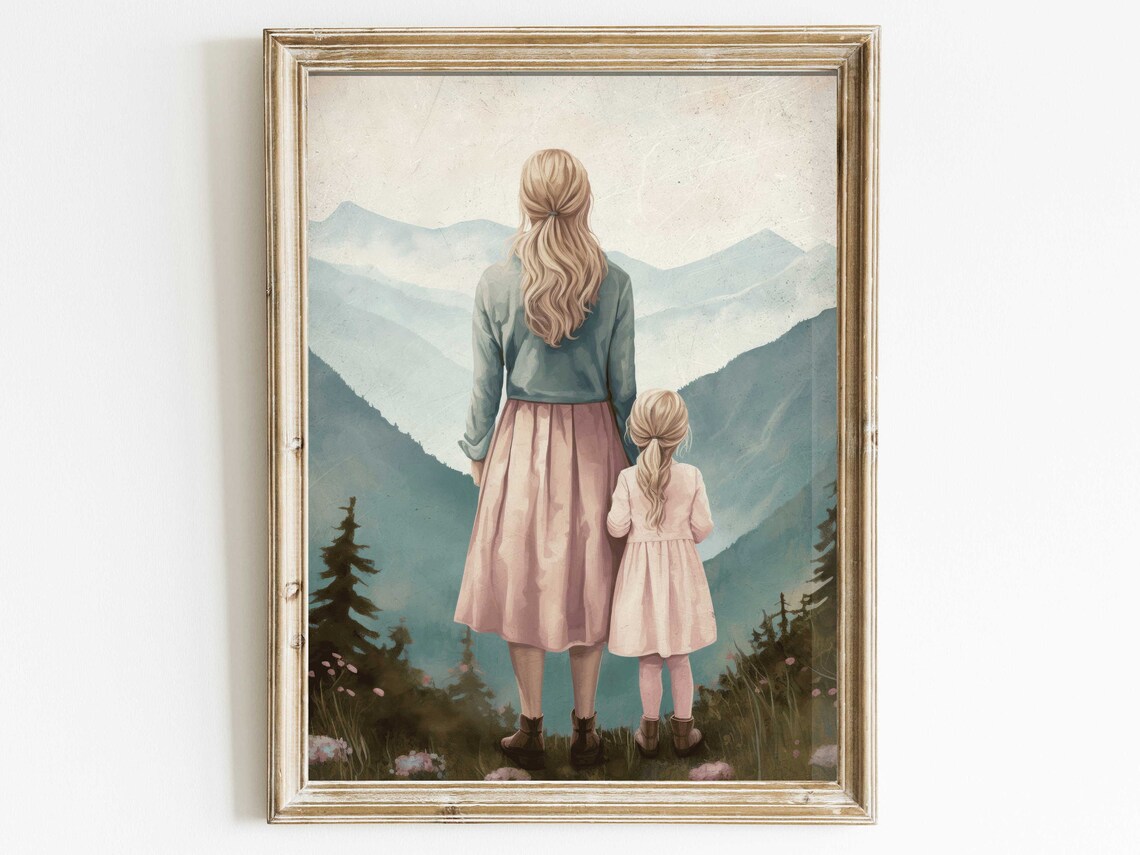 Mother Daughter Adventure Art Print, Rustic Nursery Decor