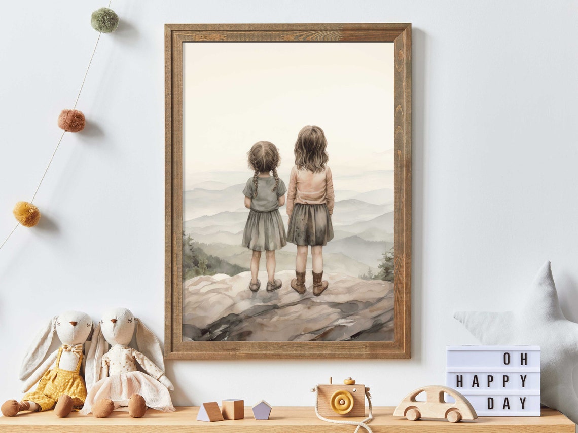 Sisters Bedroom Decor Sisters Room Print Little Girls Room Painting Best Friends Wall Art Cute Adventure Decor For Girls