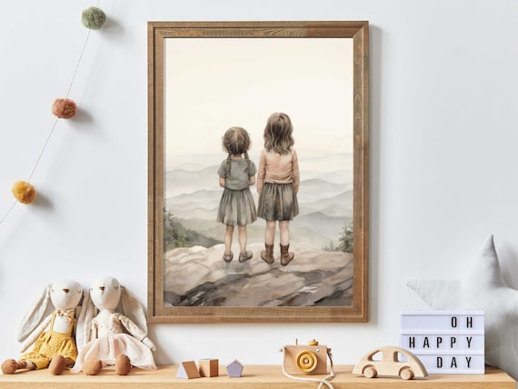 Sisters Bedroom Decor Sisters Room Print Little Girls Room Painting Best Friends Wall Art Cute Adventure Decor For Girls