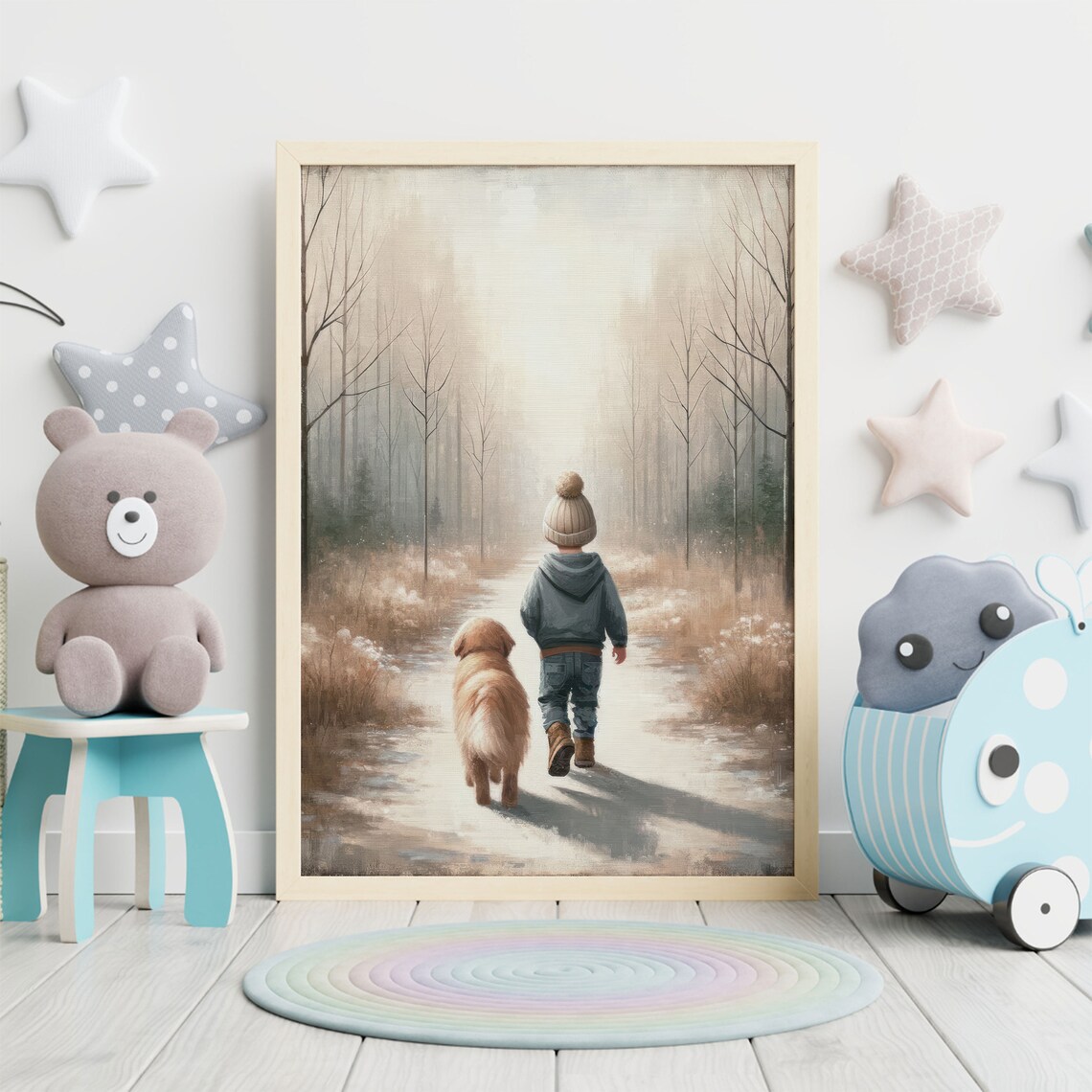 Boy and Dog Print, Golden Retriever Nursery Decor - Image 2