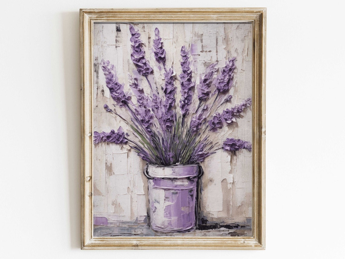 Lavender Bouquet Painting Poster Purple Impasto Floral Rustic Decor