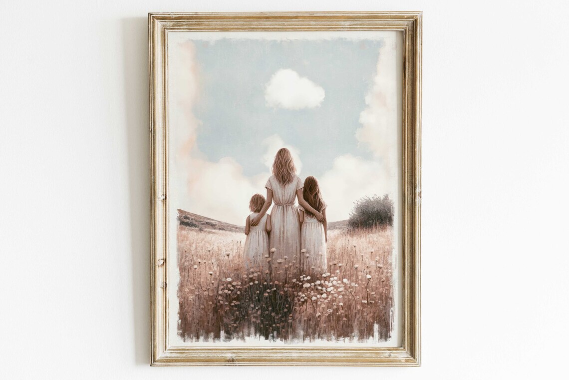 Mother Daughter Wall Art Two Daughters Print Sisters Art Print Sister Room Decor Mother Daughter Art Family Love Wall Art