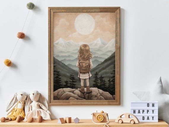 Adventure Nursery Decor Girl Mountain Art Print