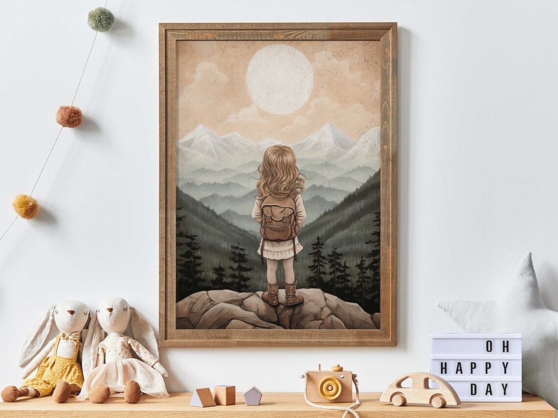 Adventure Nursery Decor Girl Mountain Art Print