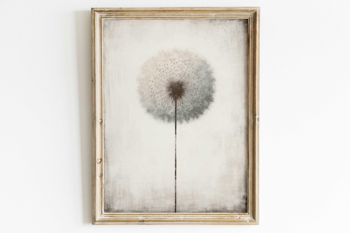 Minimalist Dandelion Print, Vintage Botanical Art