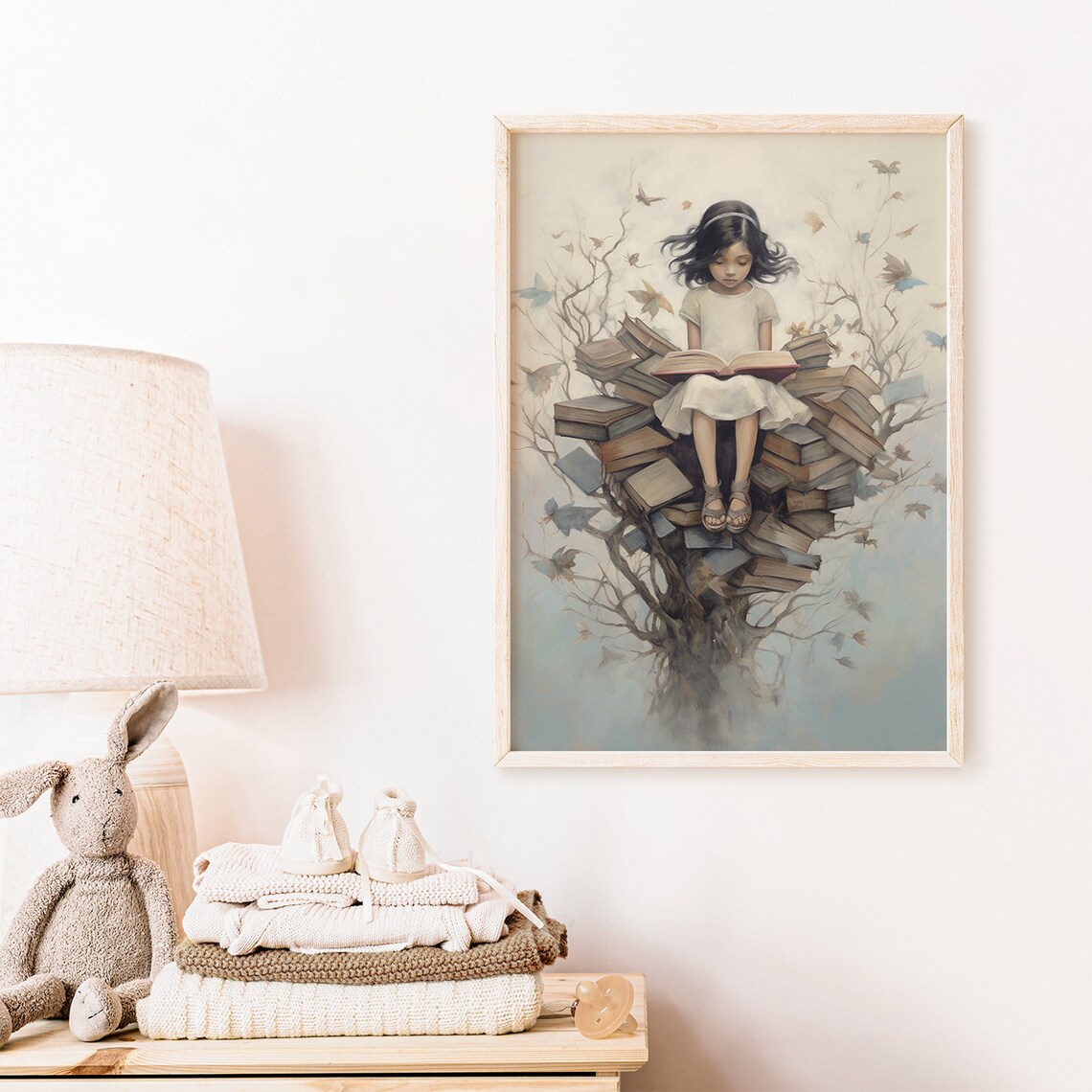 Little Girl Reading Atop a Nest of Books in a Dreamy Tree Poster - Image 2