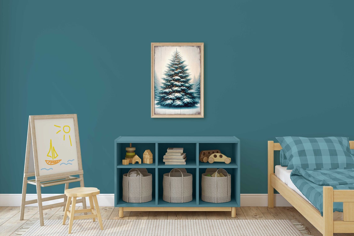Snow Covered Christmas Tree With Warm Lights In A Winter Forest Poster - Image 2