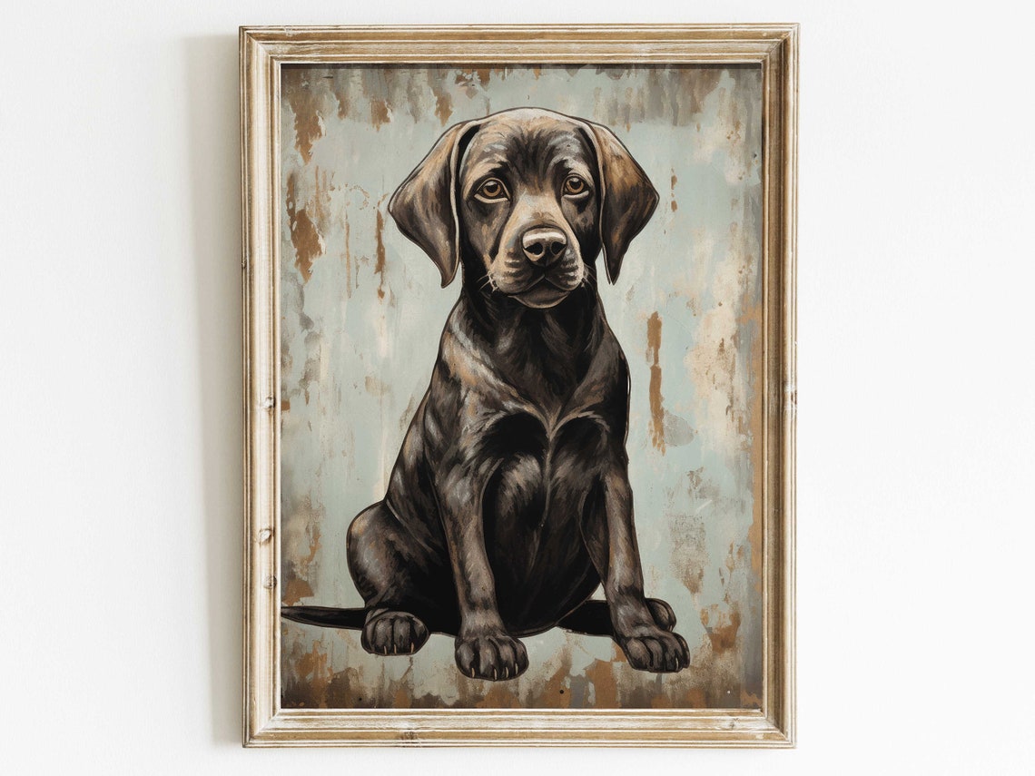 Vintage Chocolate Labrador Puppy Portrait Rustic Dog Lover Poster