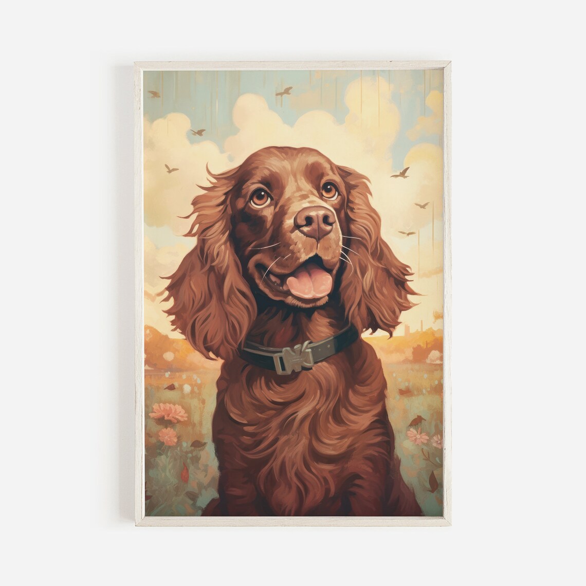 Vintage Cocker Spaniel Art Print, Dog and Flowers - Image 2
