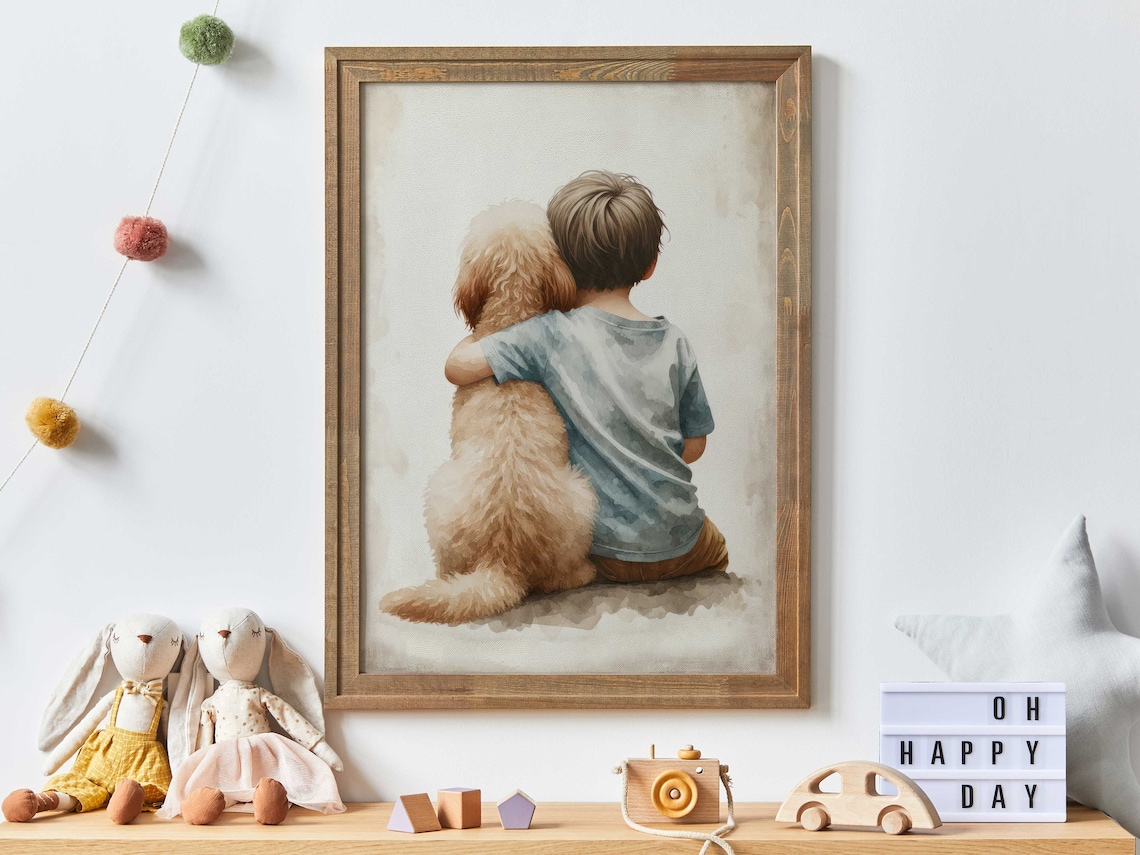 Goldendoodle Nursery Decor Art Print, Boy Dog Theme