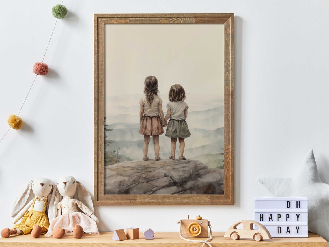Sisters Bedroom Decor Sisters Room Print Little Girls Room Painting Best Friends Wall Art Cute Adventure Decor For Girls - Image 3