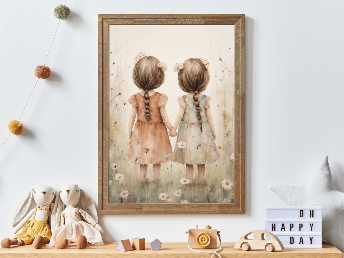 Twin Sisters Vintage Wildflower Art Print