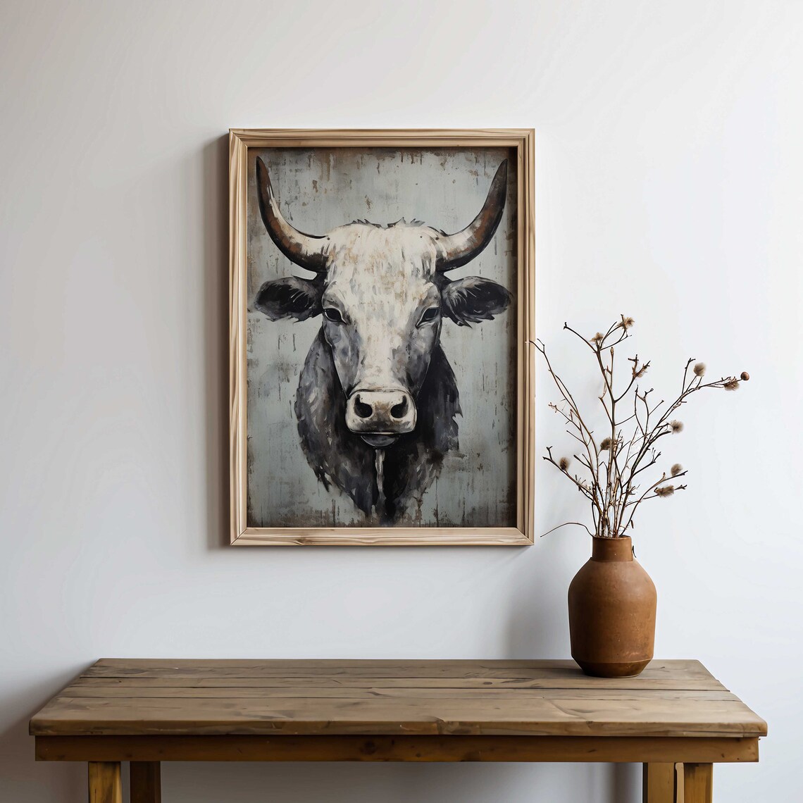 Bull Portrait Art Print, Rustic Farmhouse Decor - Image 2