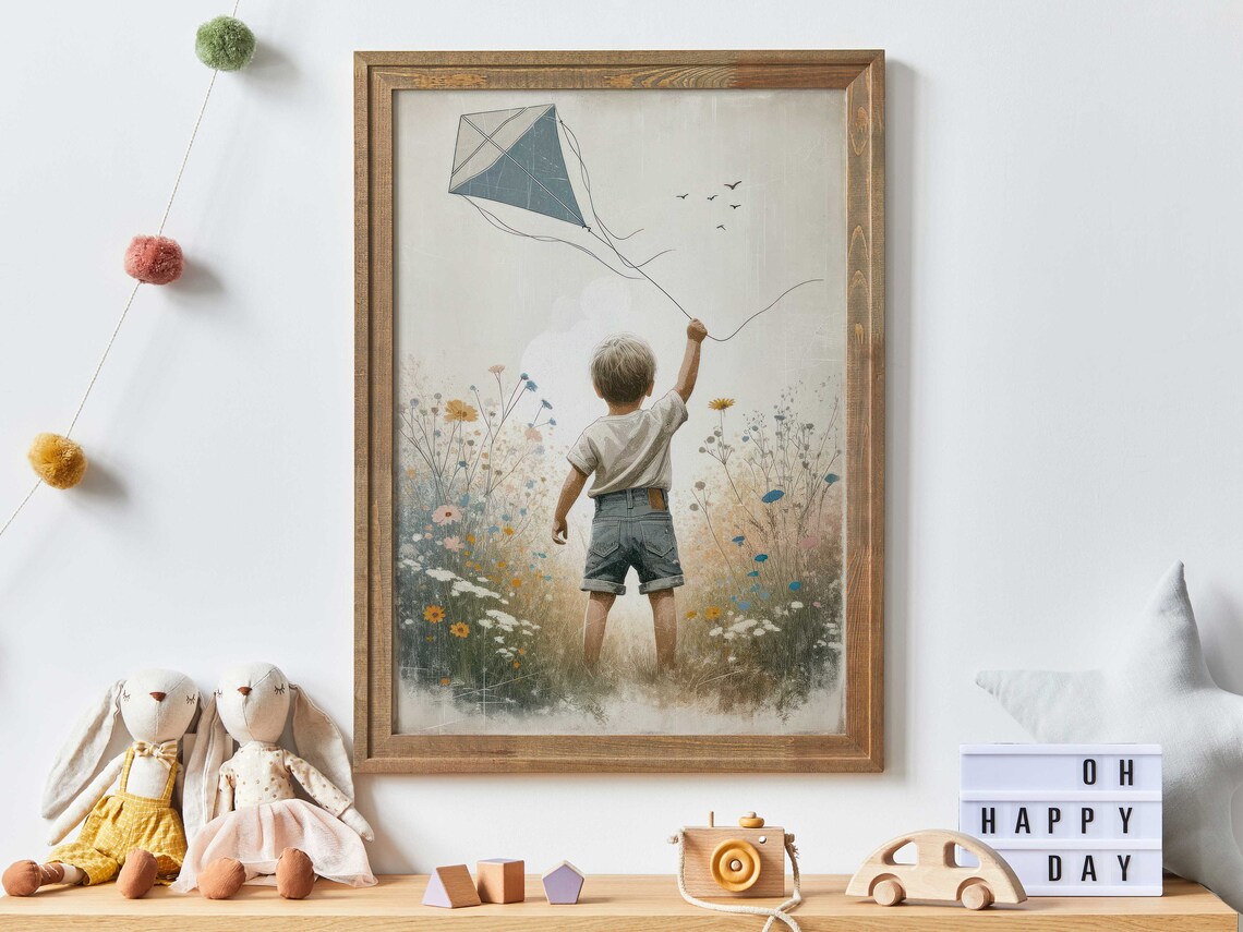 Boy Adventure Nursery Decor Kite Art Print