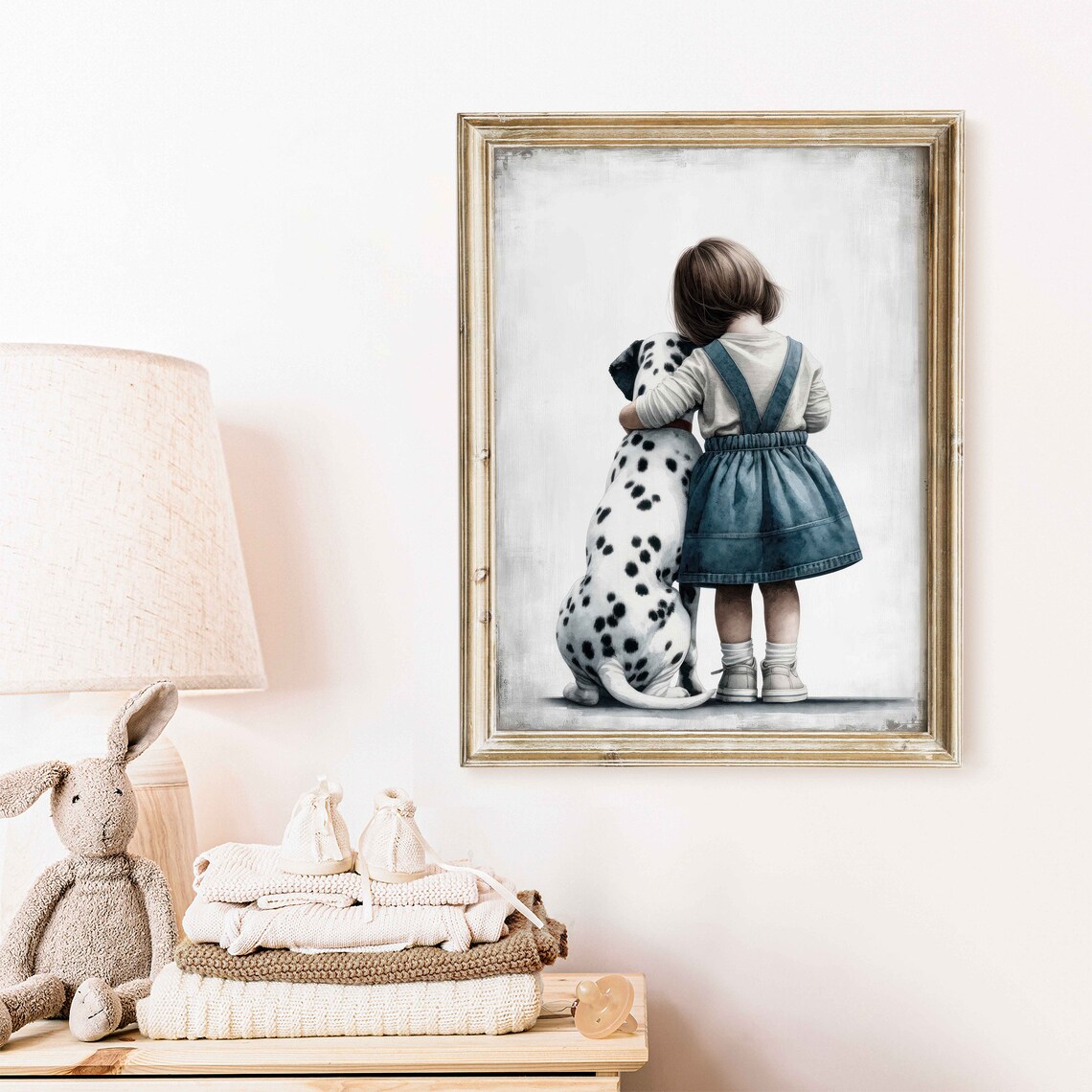 Little Girl Hugging Dalmatian Dog Puppy Sweet Nursery Art Poster - Image 2