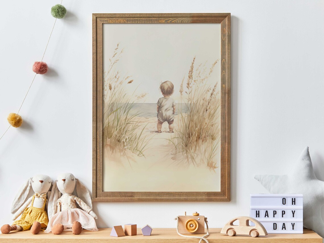 Beach Nursery Portrait Art Print, Coastal Decor