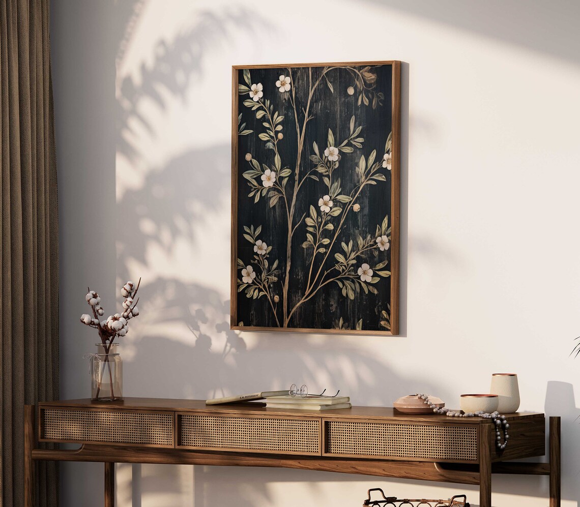Black Floral Farmhouse Botanical Art Print - Image 2