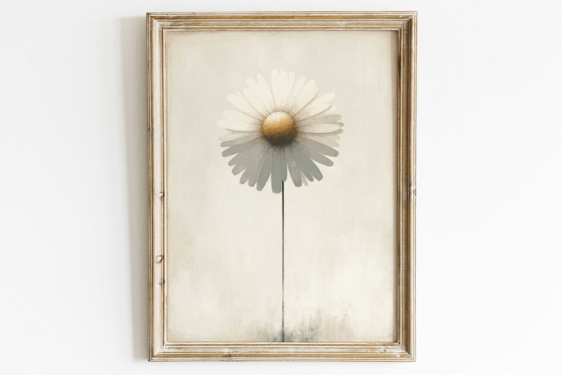 Single White Daisy Minimalist Neutral Cream Farmhouse Floral Poster