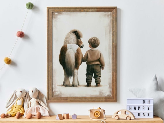 Boy Pony Print, Vintage Nursery Decor Art Print