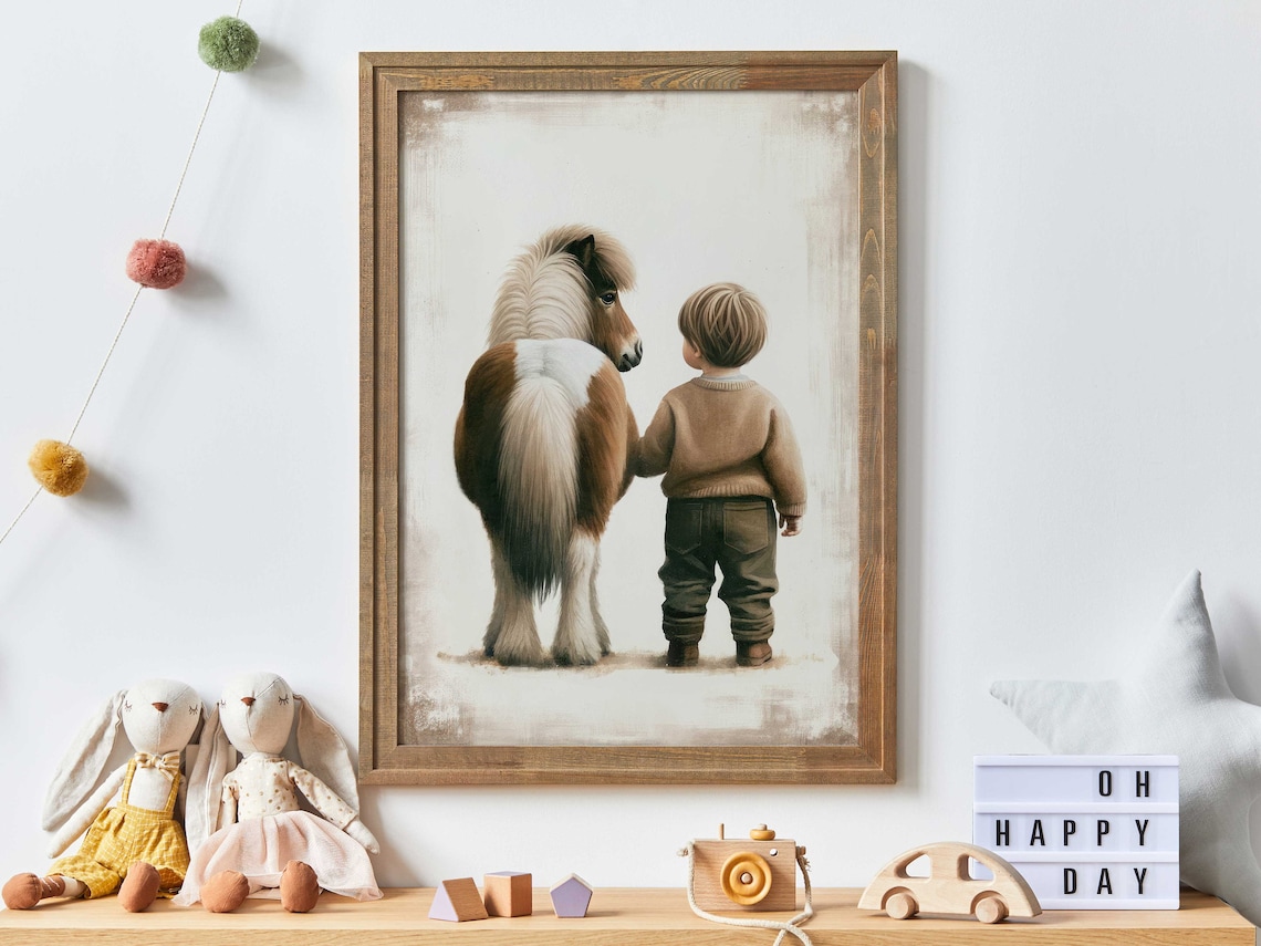 Boy Pony Print, Vintage Nursery Decor Art Print