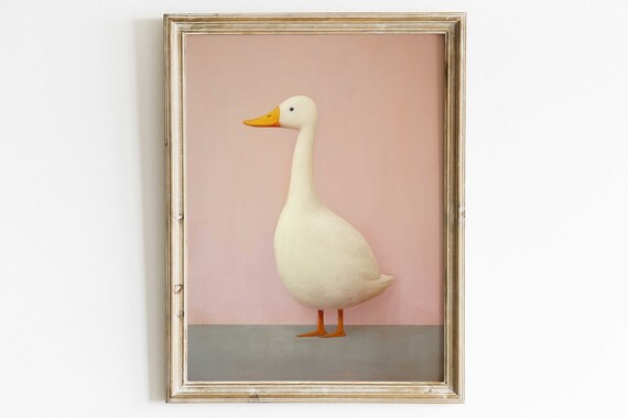White Goose Portrait on a Soft Pink Background Whimsical Poster