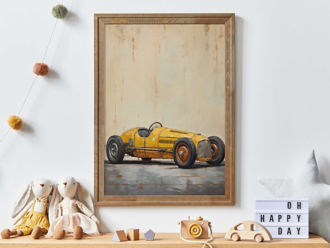 Vintage Racing Car Art, Distressed Wall Decor - Image 3