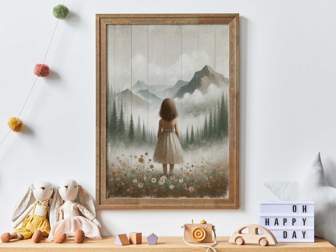 Girl Adventure Print Mountain Nursery Art Adventure Nursery Decor Girl Toddler Room Decor Girls Room Wall Art Girl Wall Art
