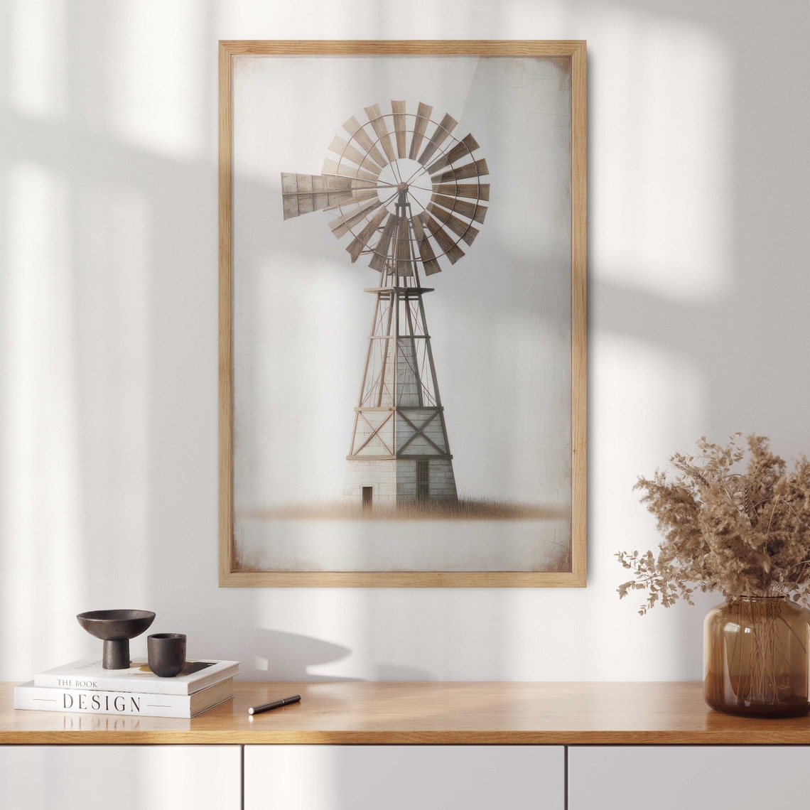 Vintage Windmill in Rustic Country Setting Minimalist Poster - Image 2