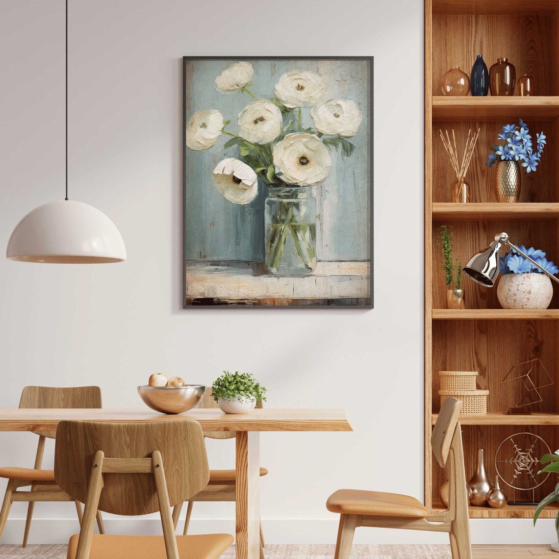 White Rose Painting Rustic Floral Art Print - Image 2