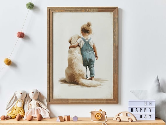 Golden Retriever Print Dog Nursery Decor Girl And Dog Art Girls Room Dog Decor Toddler Room Decor Cute Dog Decor Dog Art