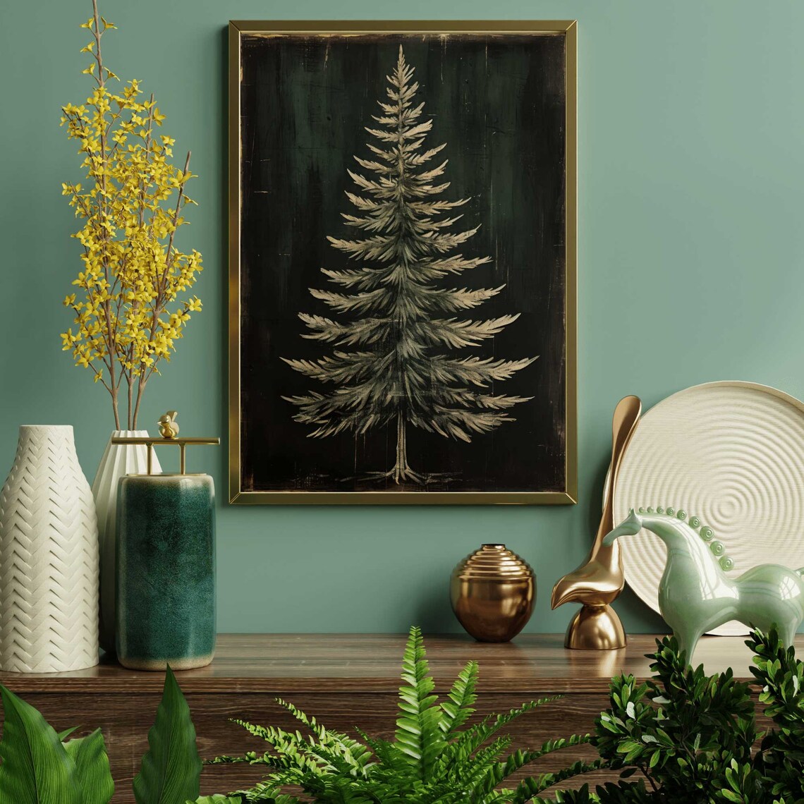 Dark Fir Tree Christmas Wall Decor Art Print - Image 2