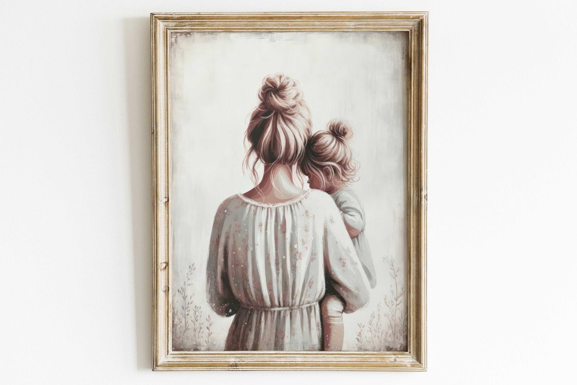 Mother Daughter Print Mom Child Mother Gift Daughter Print Mother Painting Rustic Nursery Decor Girl Family Art