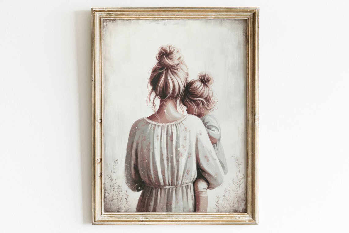 Mother Holding Daughter from Behind Soft Blush Family Love Poster